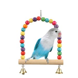Colorful Beads Decor Wooden Swing Bird Toy